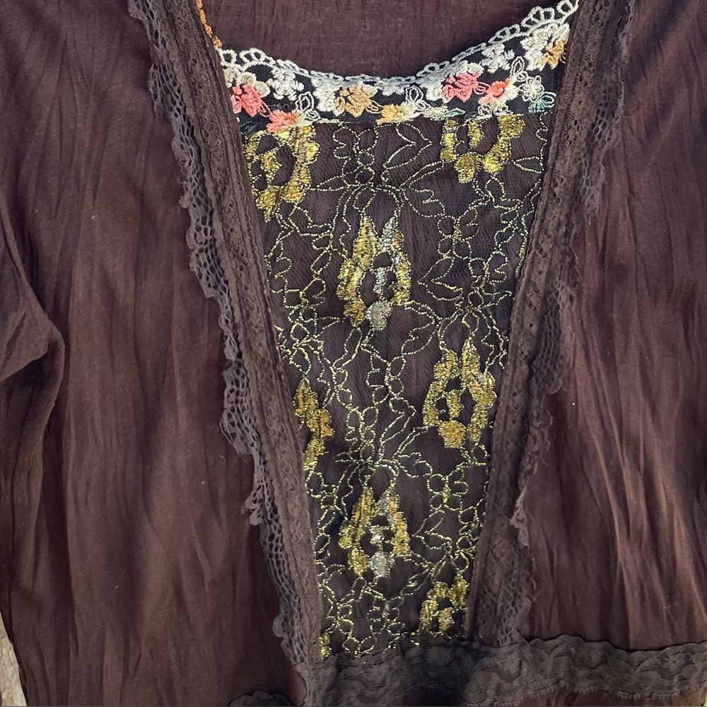 Young Essence | 90s Y2k Brown Lace Fairy Blouse - Picture 2 of 6
